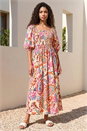 Pink Petite Paisley Print Shirred Dress , Image 1 of 4