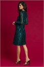 Teal Sequin Ruched Lace Wrap Dress, Image 2 of 5