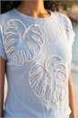 Light Blue  Embroidered Leaf T-Shirt, Image 4 of 4