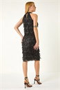 Black Dusk Halter Neck Tassel Trapeze Dress, Image 3 of 5