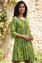 Khaki Floral Print Lace Detail Smock Dress, Image 1 of 4
