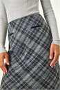 Dark Grey Elastic Waist Check Print Pocket Pencil Skirt, Image 5 of 5