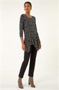 Black Floral Print Asymmetric Tunic Top, Image 2 of 5