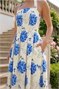 Blue Petite Floral Stretch Midi Dress, Image 4 of 4