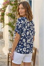 Navy  Petite Floral Print Button Top, Image 3 of 4
