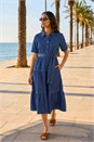 Denim Button Detail Tiered Midi Dress, Image 1 of 4