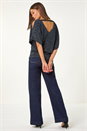 Midnight Blue Glitter Animal Print Banded Hem Stretch Top, Image 3 of 5