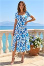 Blue Petite Floral Button Front Midi Dress, Image 1 of 4
