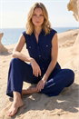 Navy  Safari Tie Waist Button Jacket , Image 4 of 4