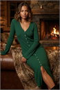 Forest Petite Knitted Button Detail Midi Dress, Image 1 of 6
