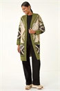 Olive Abstract Jacquard Knit Cardigan, Image 3 of 5