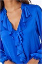 Royal Blue Satin Ruffle Neck Blouse , Image 5 of 7