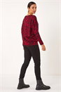 Red Leaf Print Round Neck Top, Image 3 of 5