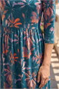 Navy  Floral Print Stretch Midi Dress, Image 4 of 4