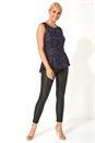 Navy  Shimmer Lace Peplum Top, Image 2 of 5