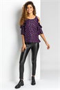 Plum Foil Print Frill Cold Shoulder Top , Image 3 of 4