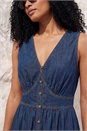 Denim Cotton Button Detail Midi Dress, Image 4 of 4