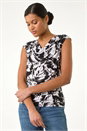 Black Abstract Cowl Neck Vest Top, Image 1 of 5