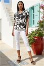 Black Floral Mono Print V-Neck Top, Image 2 of 4