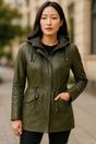 Green Leather Hooded Parka Jacket-Clare, Image 1 of 6