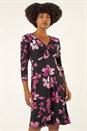 MAGENTA Floral Print Gathered Stretch Midi Dress, Image 1 of 5