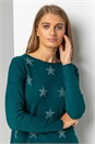 Teal Star Print Knitted Tunic Top with Tassel Scarf, Image 5 of 5