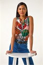 Orange Leaf Print Pleated Vest Top, Image 4 of 5