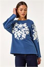 Navy Floral Applique Detail Stretch Top, Image 1 of 5