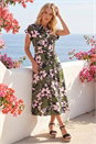 Khaki Floral Print Belted Midi Dress, Image 3 of 4