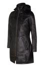 Black Womens Leather Quilted Parka Coat -Allen, Image 4 of 6