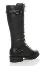 Black Lace Up Calf Military Biker Boots, Image 4 of 6