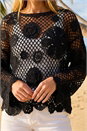 Black Floral Open Crochet Knit Tunic, Image 4 of 4