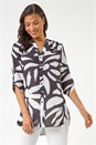 Black Mono Print Button Up Front Blouse, Image 2 of 5