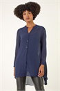 Navy  V-Neck Pleated Back Blouse, Image 4 of 5
