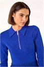 Royal Blue Zip Detail Knitted Dress, Image 4 of 5