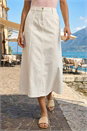 White Cotton Denim Panelled Midi Skirt, Image 2 of 4