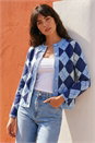Blue Argyle Buttoned Knit Cardigan, Image 1 of 4