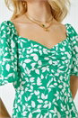 Green Floral Print Ruched Midi Dress , Image 5 of 5