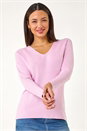 Pink Soft Knit V-Neck Jumper, Image 1 of 5