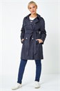 Navy Petite Double Breasted Trench Coat, Image 1 of 5