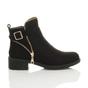 Black Low Heel Gold Zip Ankle Boots, Image 2 of 6