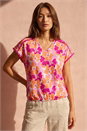 Pink Floral Print Ric Rac Trim Top, Image 1 of 4
