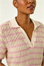Pink Stripe Crochet Collar Knit Top, Image 5 of 7