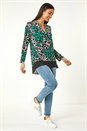 Green Floral Print Chiffon Hem Top, Image 2 of 5