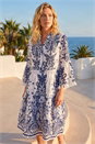 Navy Beaded Tassel Trim Smock Dress, Image 1 of 4