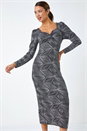 Silver Geometric Glitter Print Midi Stretch Dress, Image 1 of 5