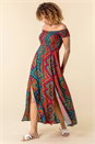 Multi  Shirred Aztec Print Bardot Dress, Image 2 of 4