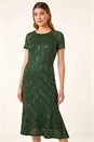 Green Leaf Lace Sequin Midi Dress, Image 4 of 5