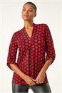Red Spot Print Pleat Front Top, Image 4 of 5
