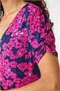 Fuchsia Floral Print Stretch Jersey Tea Dress, Image 5 of 6